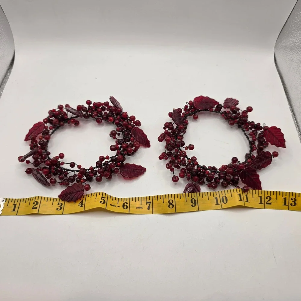 Pottery Barn Red Pepperberry Glass Bead Candle Ring Set of 2 Holiday Decor